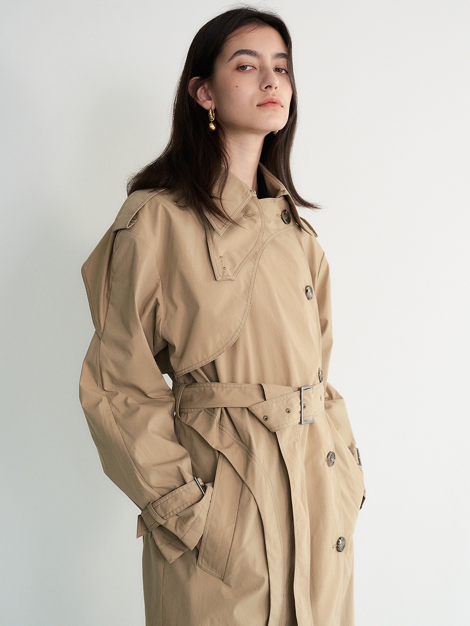 004 Curve Brown Long Trench Coat