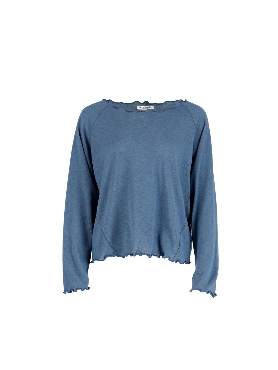 5P Boat neck Sleeve Knit top - Blue