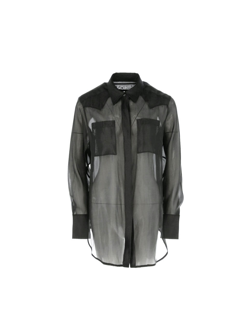 6A Pocket detailed slik organza shirt (Black)