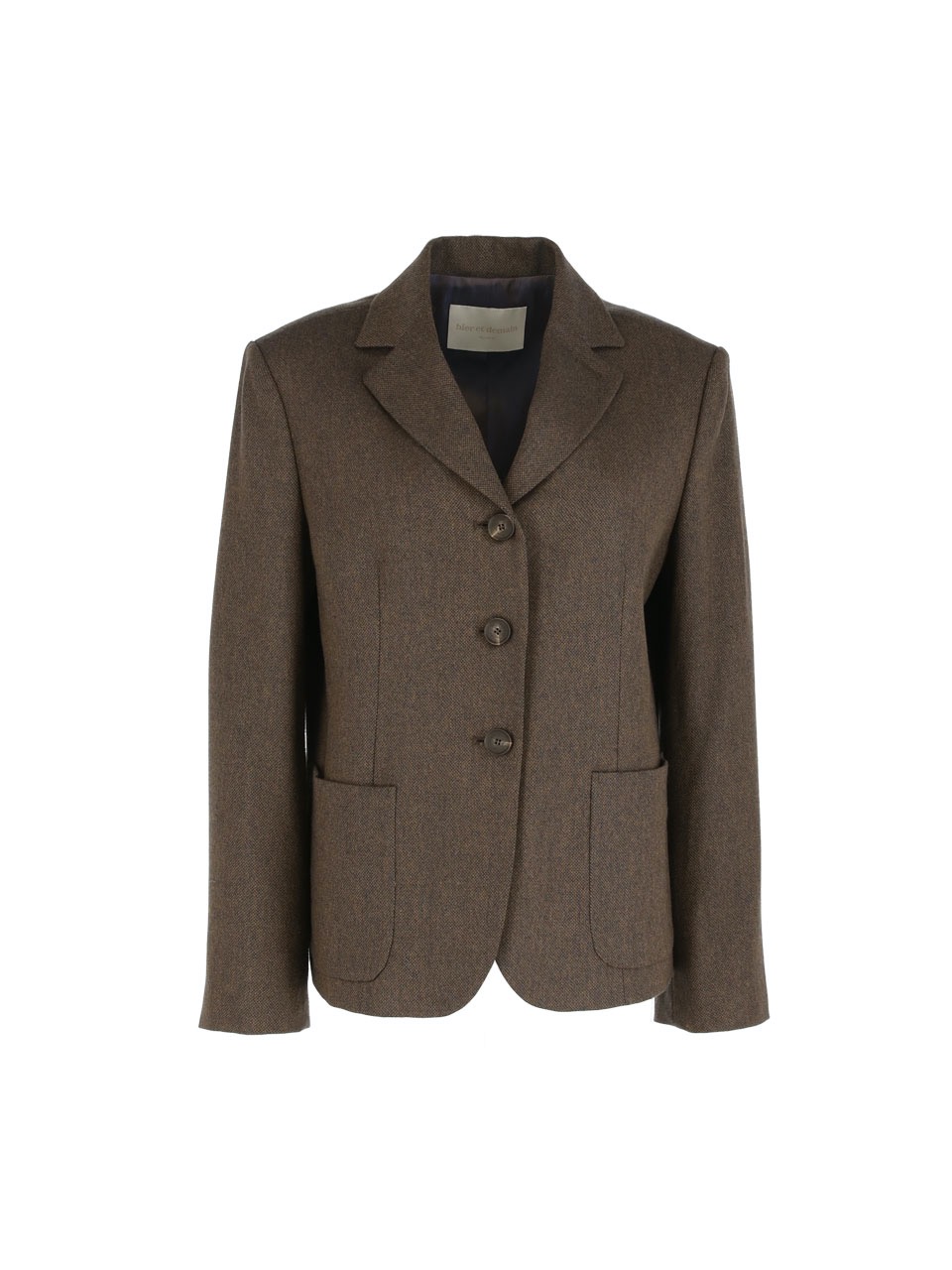 6A Wool tweed checked single jacket (Brown)