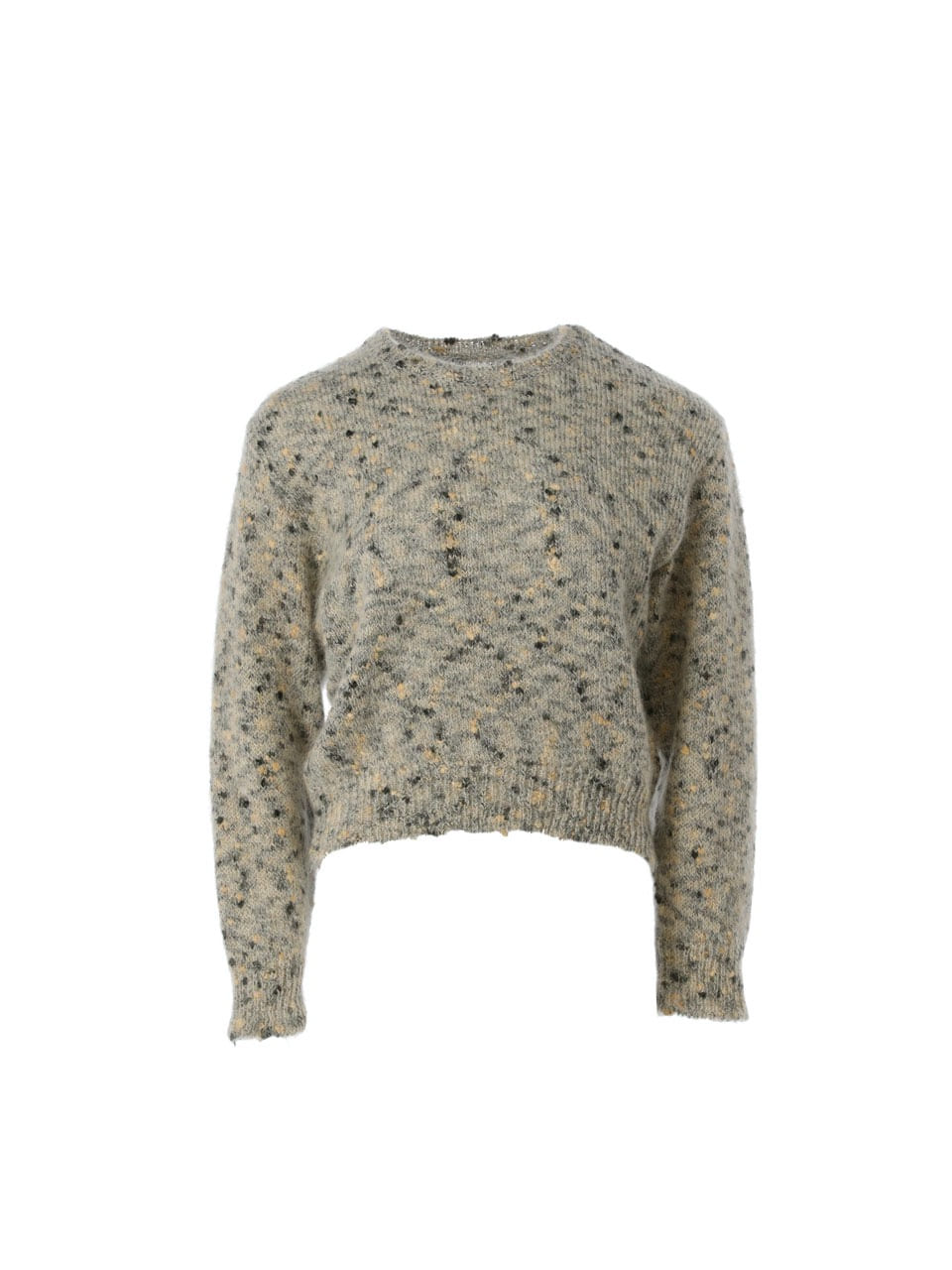 6W Wool round-neck cropped knit sweater(Grey)