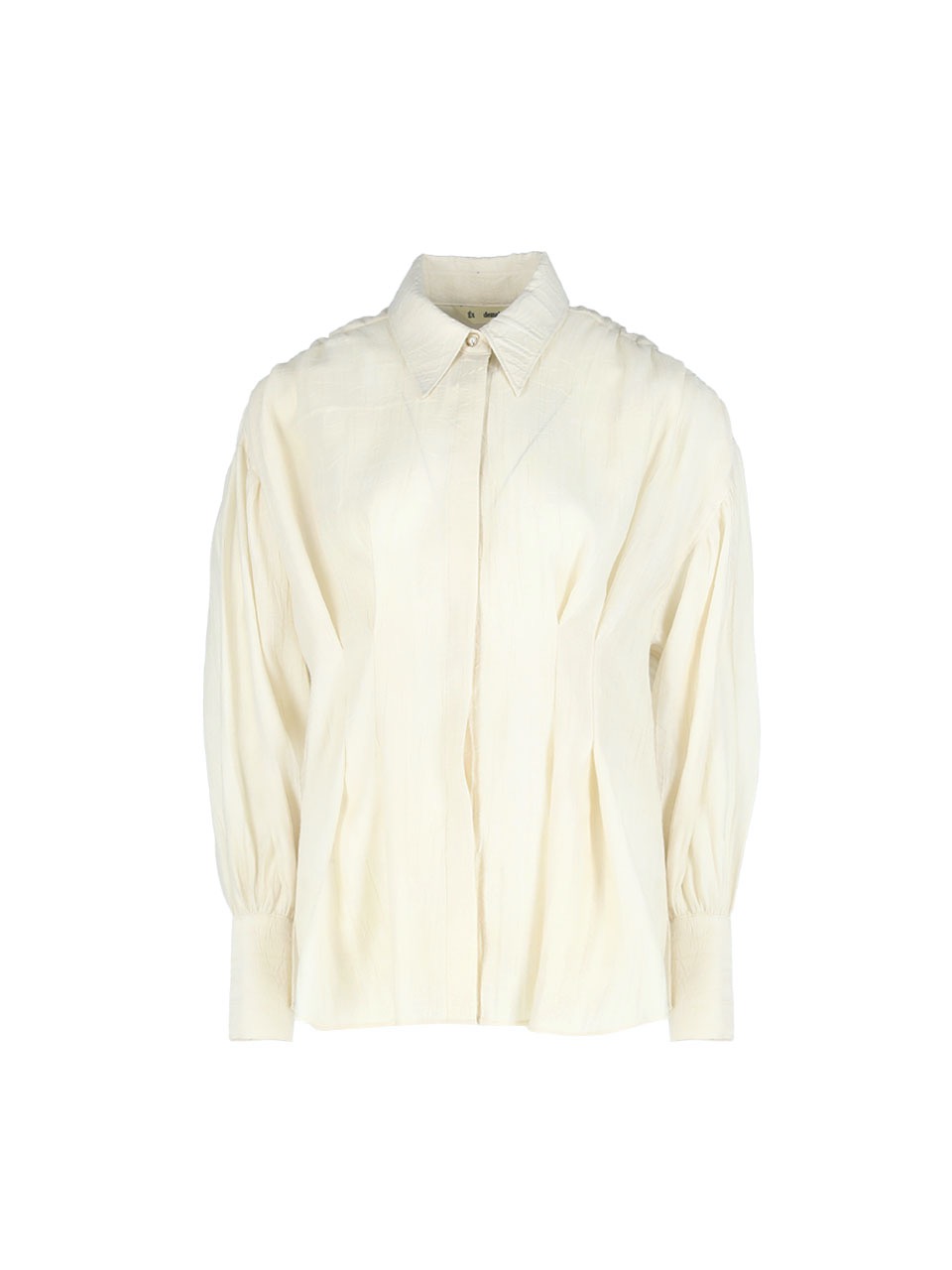 Crinkled Volume Sleeve Pleated Shirt Blouse (Ivory)