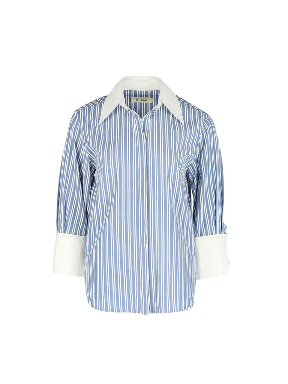 Collar Block Stripe Stitch Shirt (Blue)