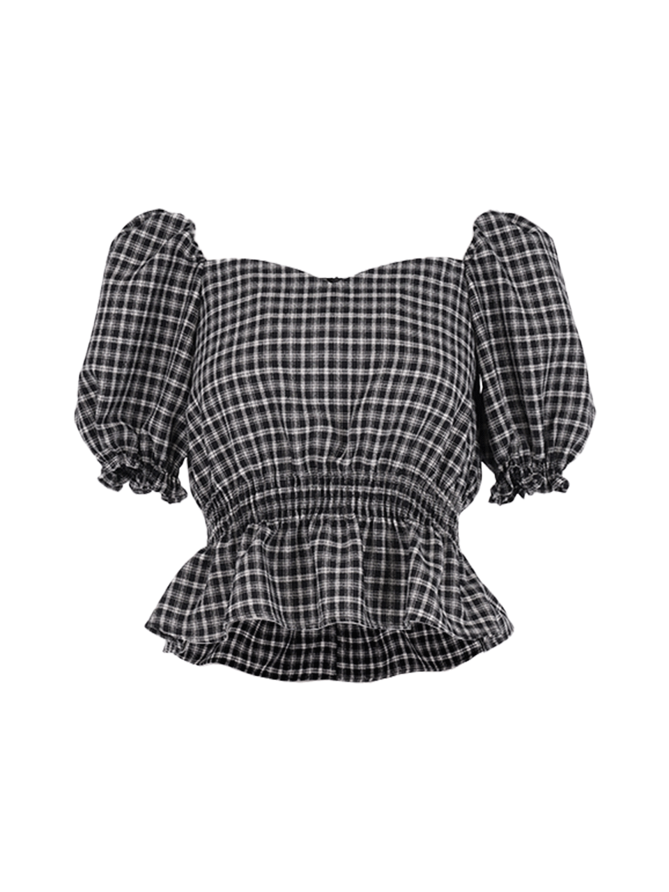 Puff sleeve smock crop check blouse - Navy