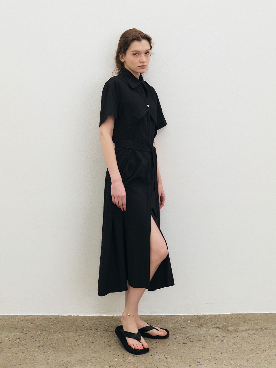 [5/16일 이후 배송] Cape layered long dress - Black
