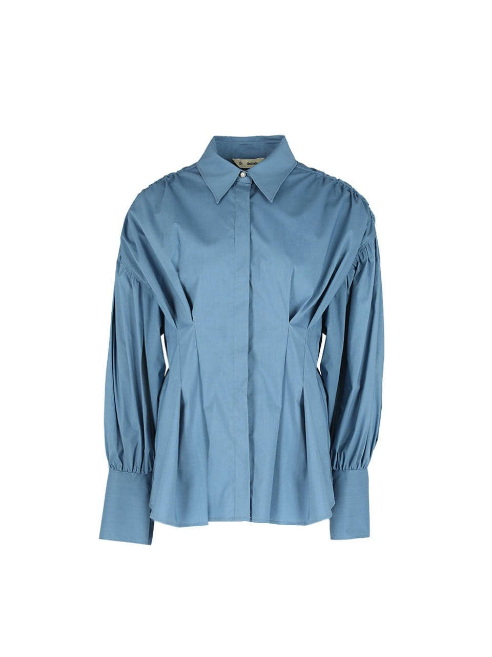 Volume Sleeve Pleated Shirt (Deep Blue)