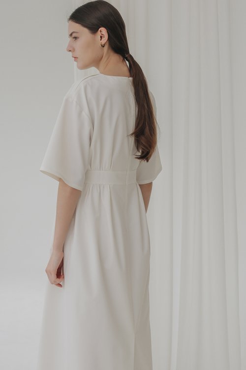 001 V-neck Summer Dress(White)