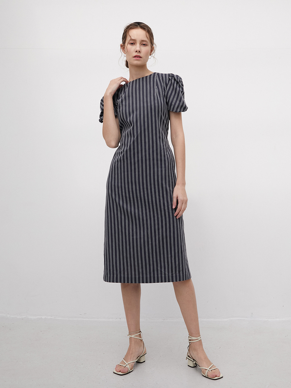 Navy Stripe Sleeve Twist Dress