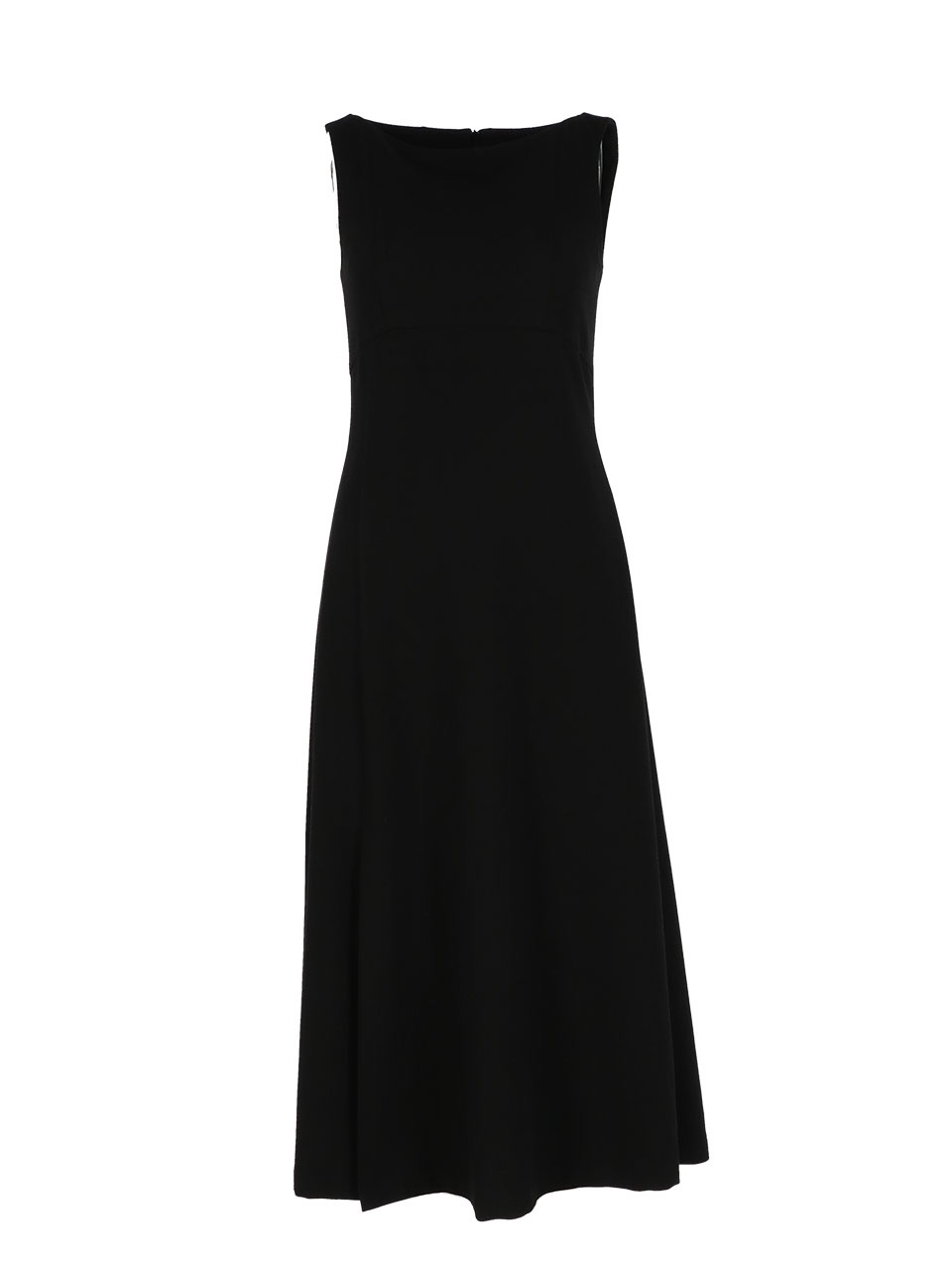 Sleeveless boat-neck slit long dress (Black)