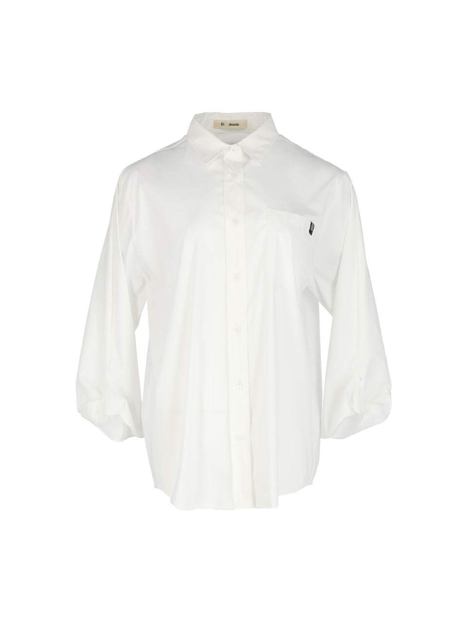 Patch-pocket twist sleeve shirt (White)