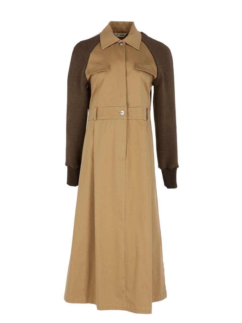 Raglan jersey-layered gabbardine dress (Brown)