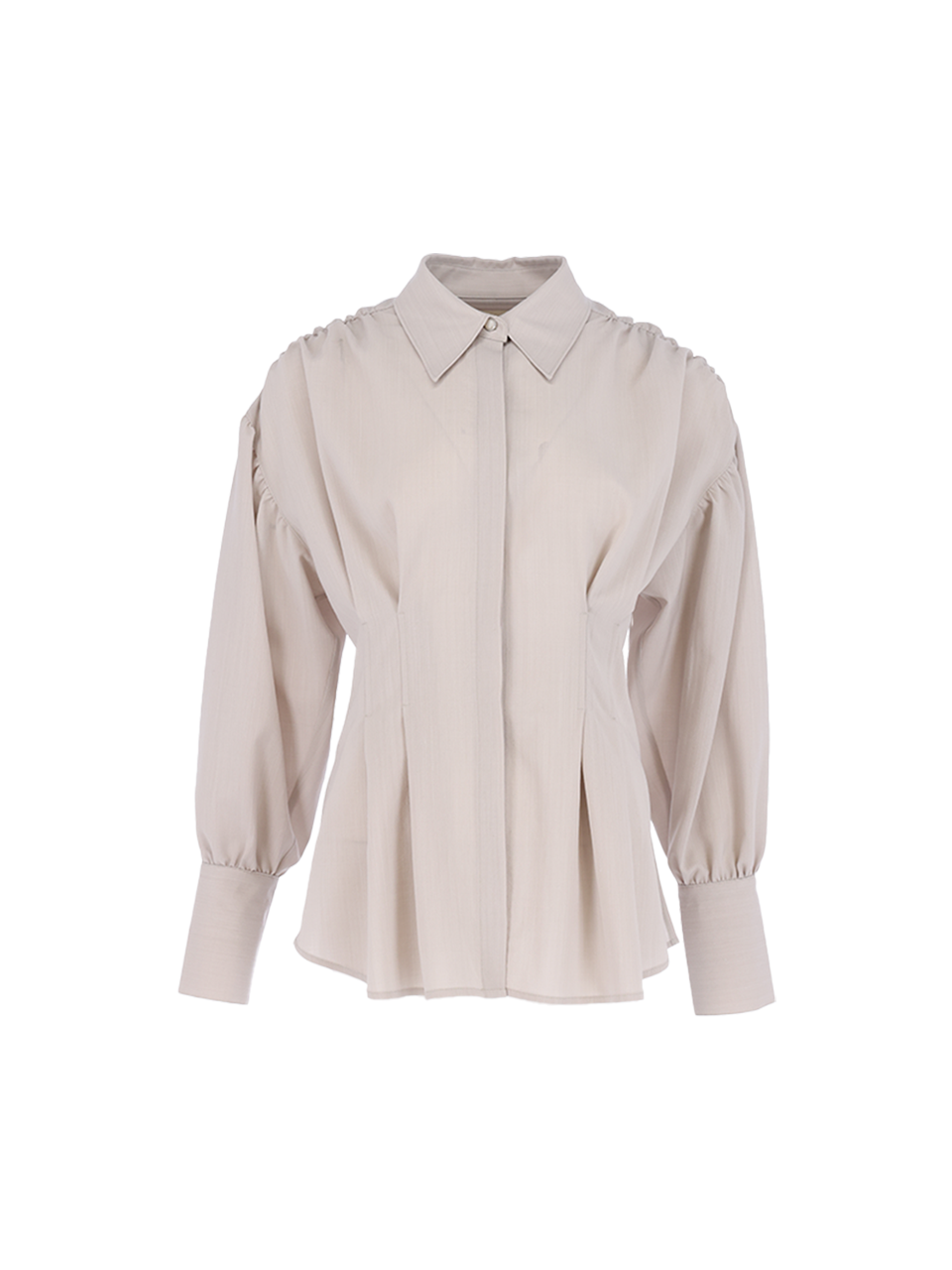 Volume Sleeve Pleated Modal Shirt Blouse - Light Grey